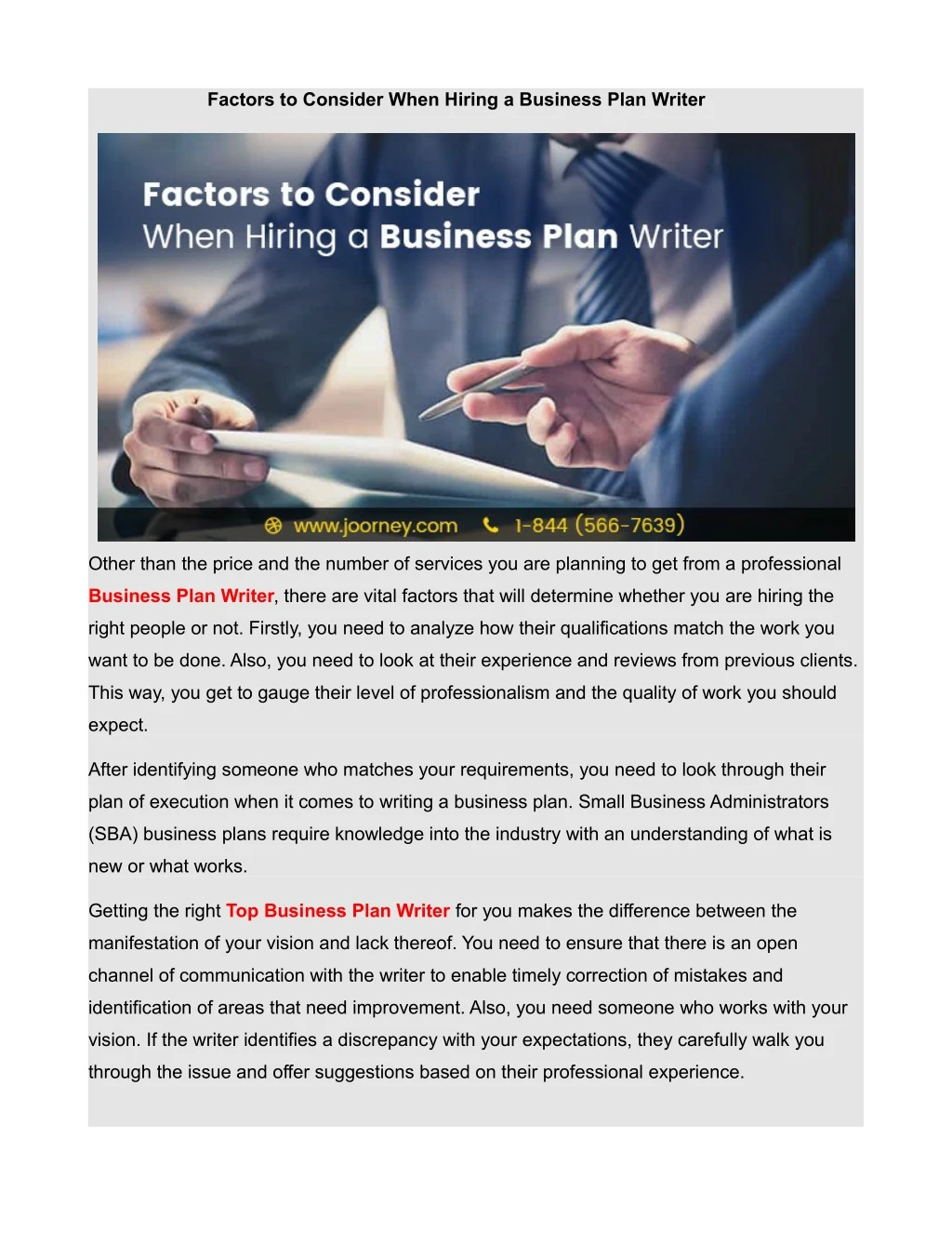 factors to consider when hiring a business plan