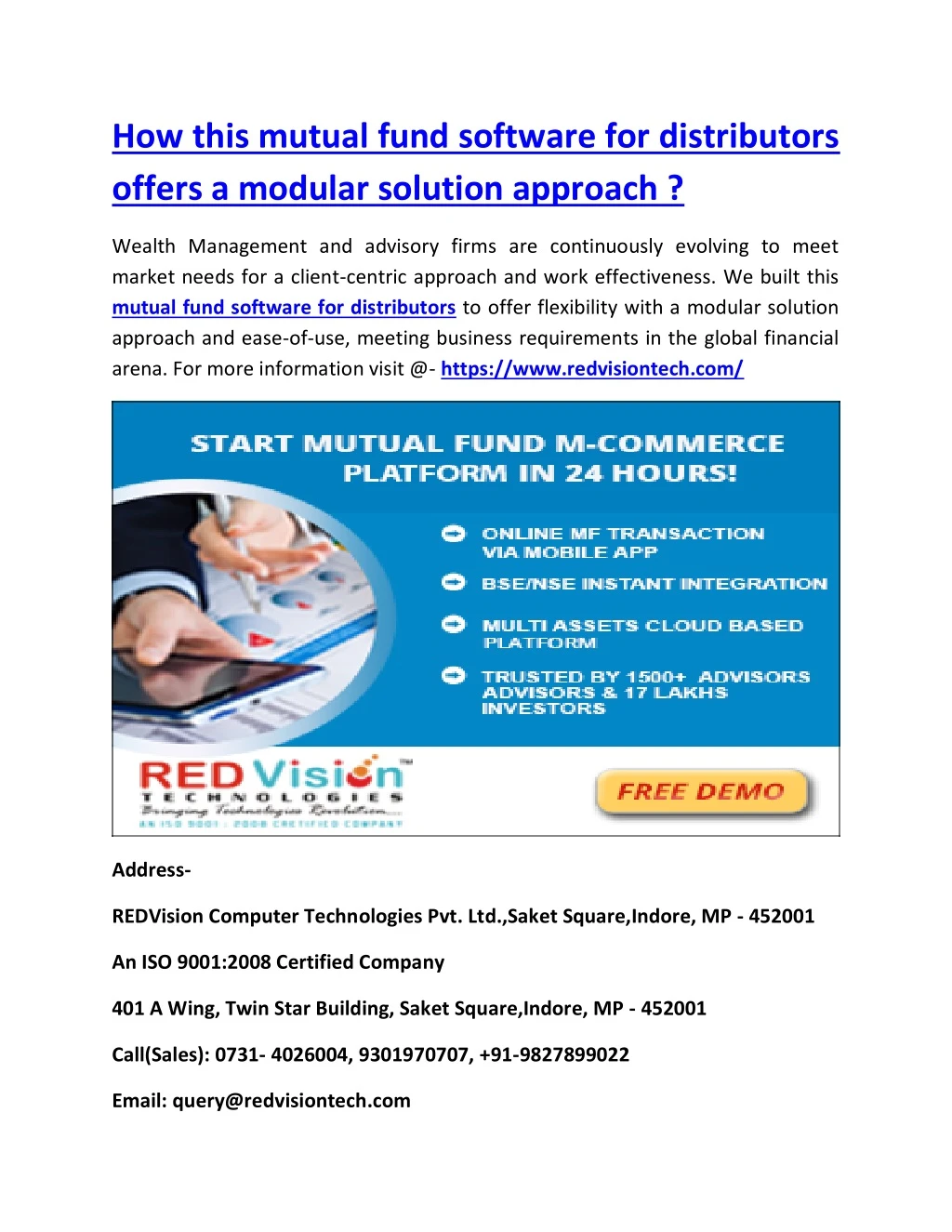 how this mutual fund software for distributors