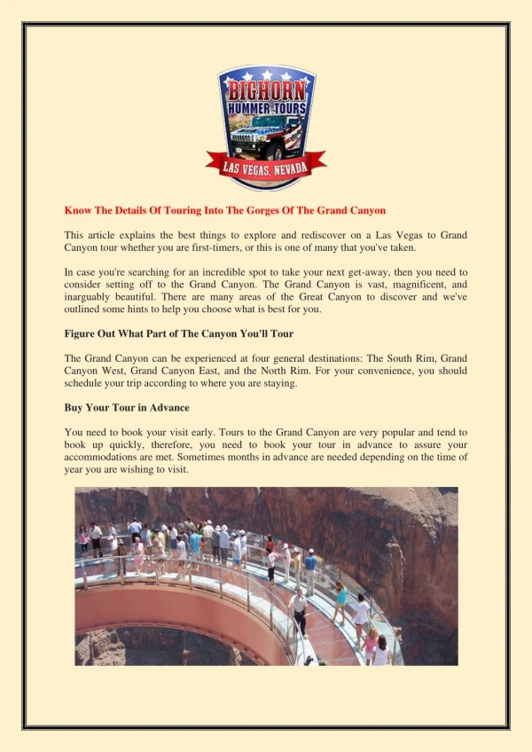 Know The Details Of Touring Into The Gorges Of The Grand Canyon