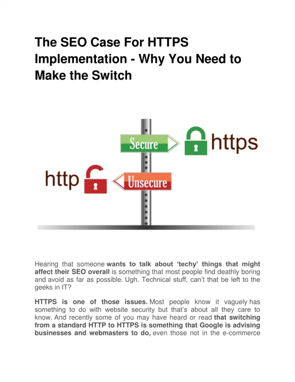 The SEO Case For HTTPS Implementation - Why You Need to Make the Switch