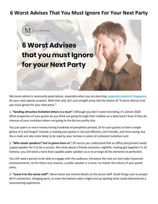 6 Worst Advises that you must Ignore for your Next Party