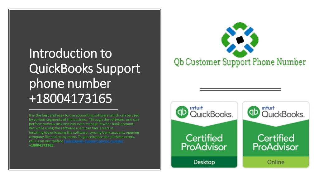 introduction to quickbooks support phone number 18004173165