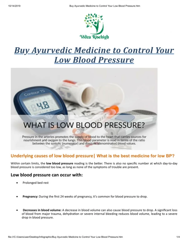Buy Ayurvedic Medicine to Control Your Low Blood Pressure