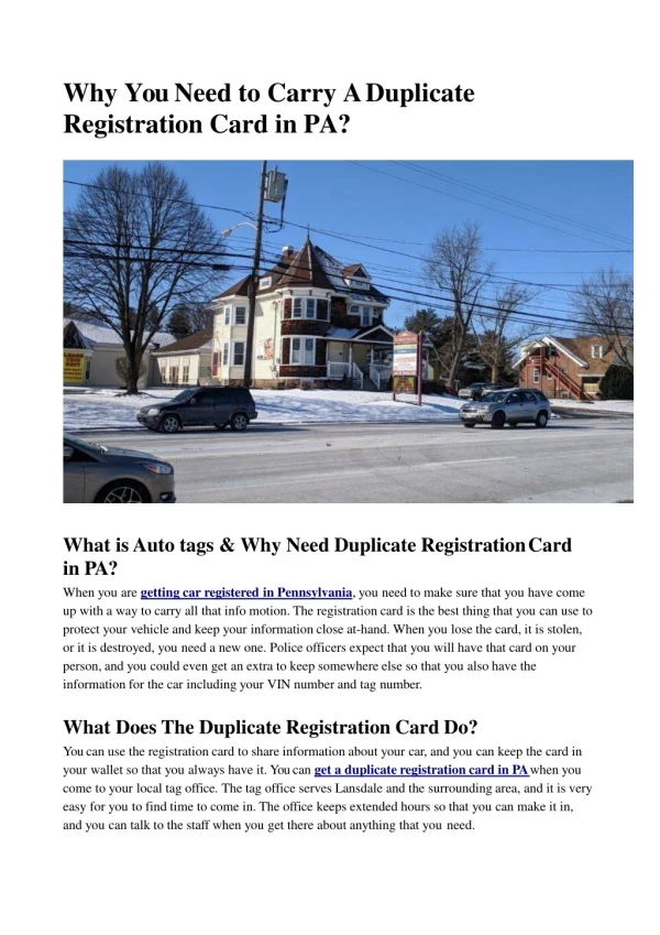 Why You Need to Carry A Duplicate Registration Card in Pennsylvania?
