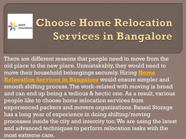 Choose Home Relocation Services in Bangalore