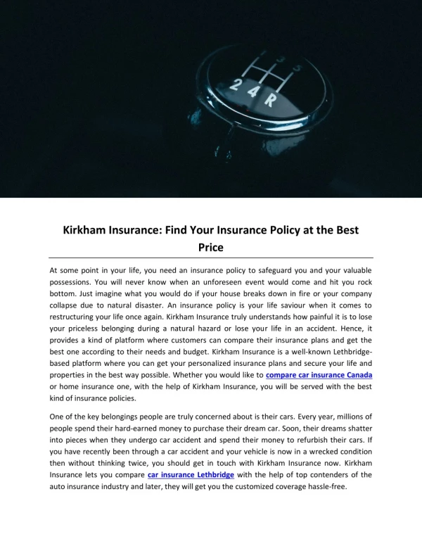 Kirkham Insurance: Find Your Insurance Policy at the Best Price