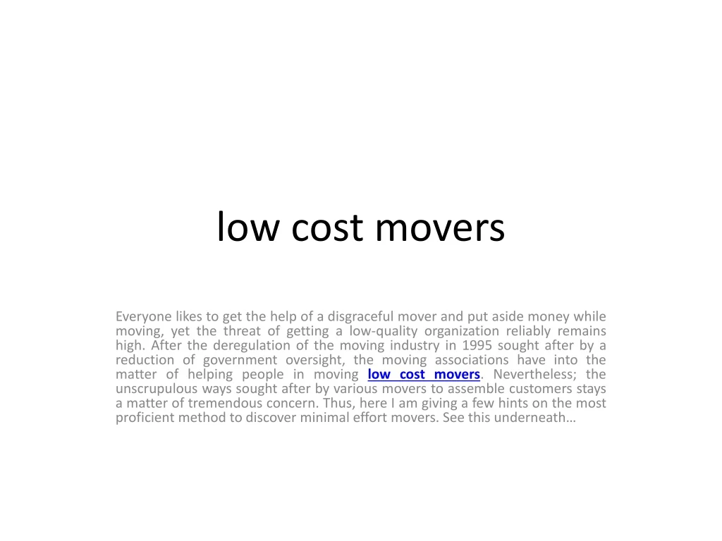 low cost movers