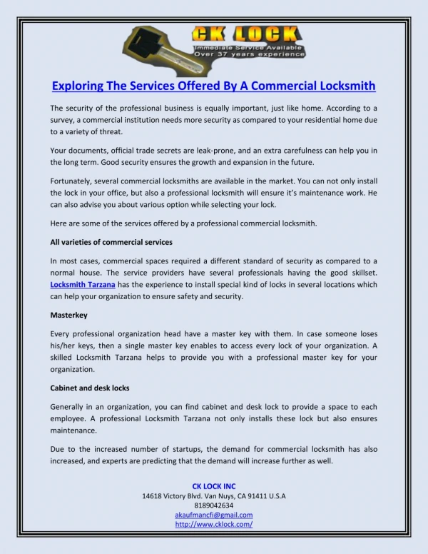 Exploring The Services Offered By A Commercial Locksmith