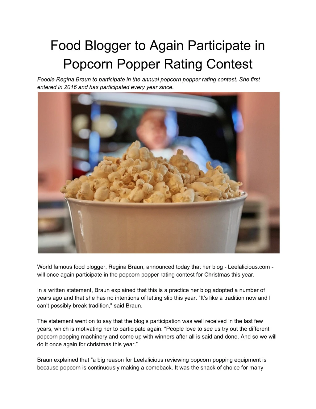 food blogger to again participate in popcorn