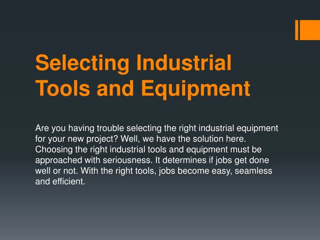 selecting industrial tools and equipment