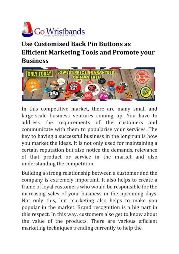Use Customised Back Pin Buttons as Efficient Marketing Tools and Promote your Business