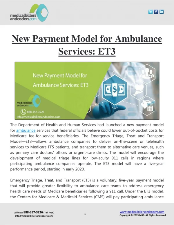 New Payment Model for Ambulance Services: ET3