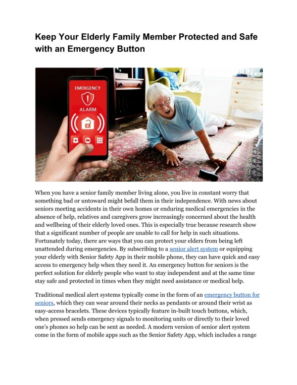 Keep your Elderly Family Member Safe with an Emergency Button for Seniors - Senior Safety App