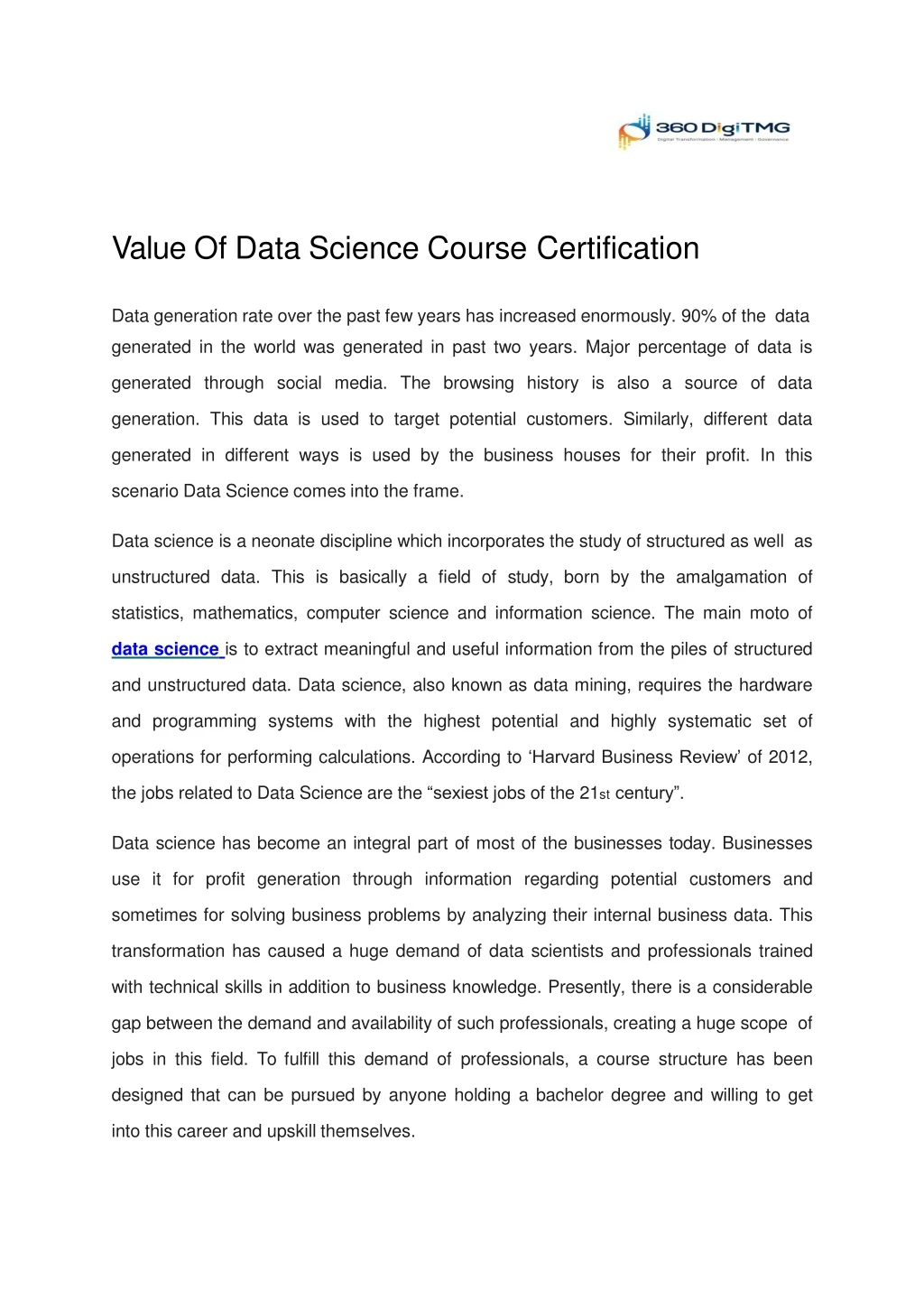 value of data science course certification