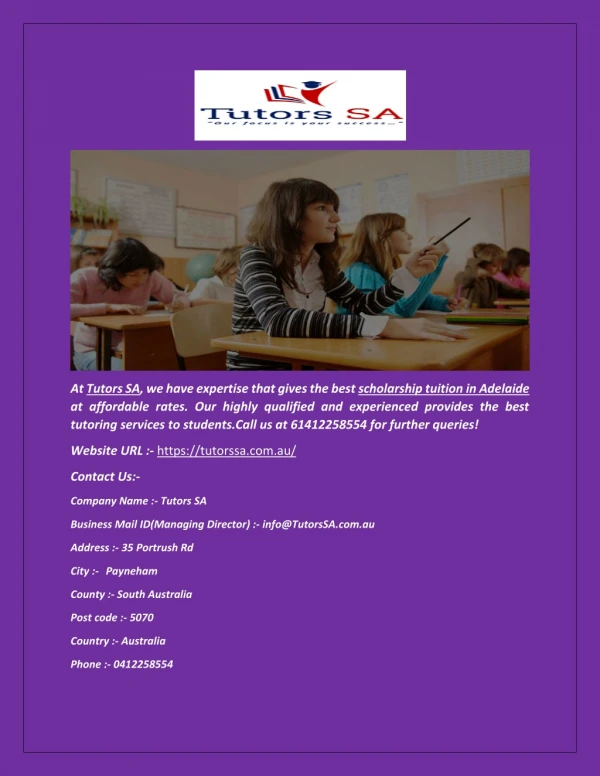 Best Scholarship Tuition in Adelaide at Tutors SA