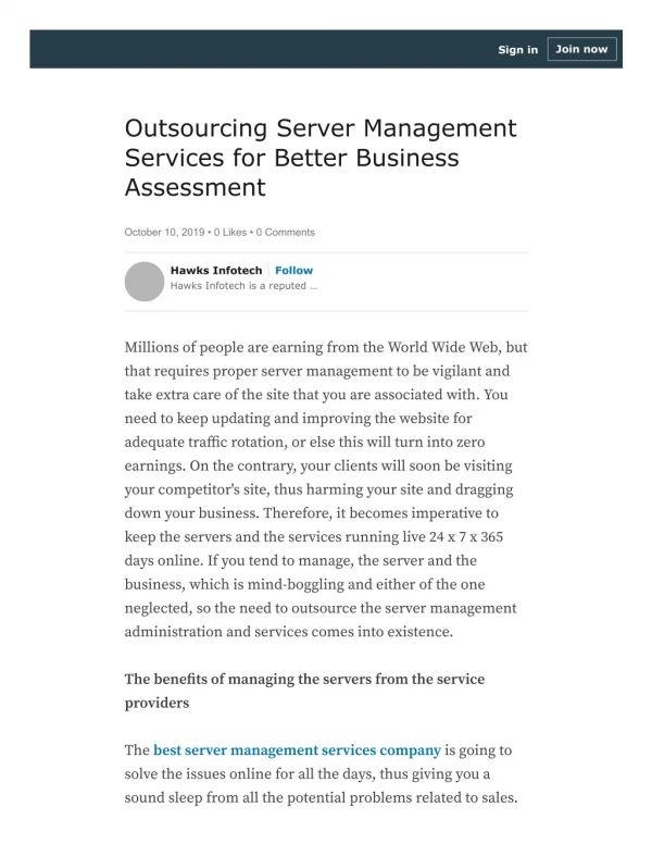 Outsourcing Server Management Services for Better Business Assessment