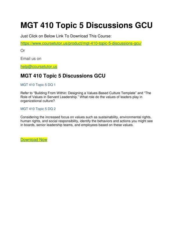 MGT 410 Topic 5 Discussions GCU