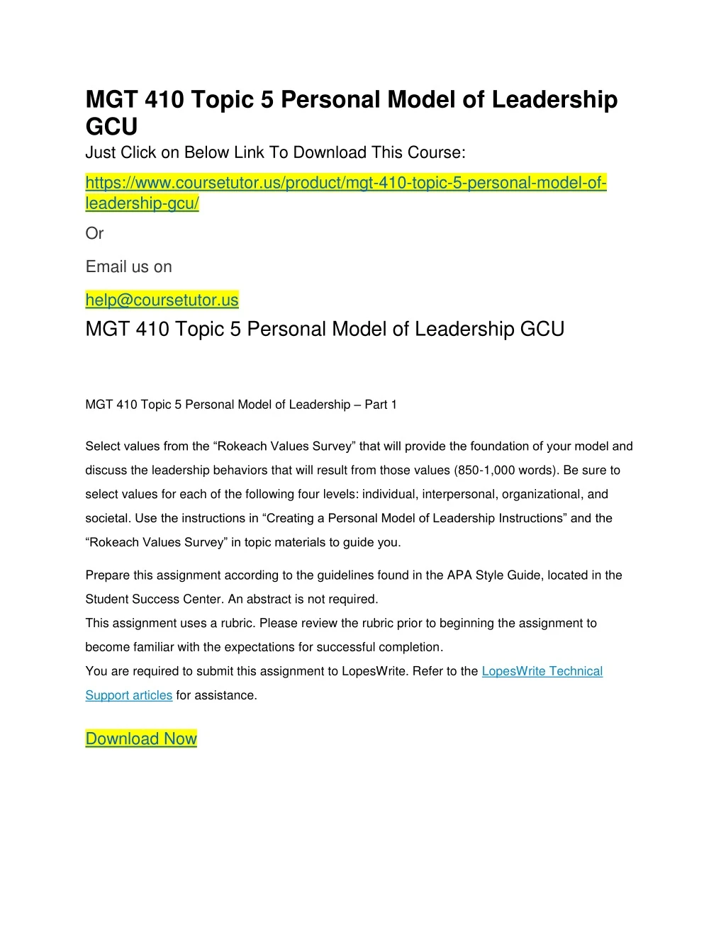 mgt 410 topic 5 personal model of leadership