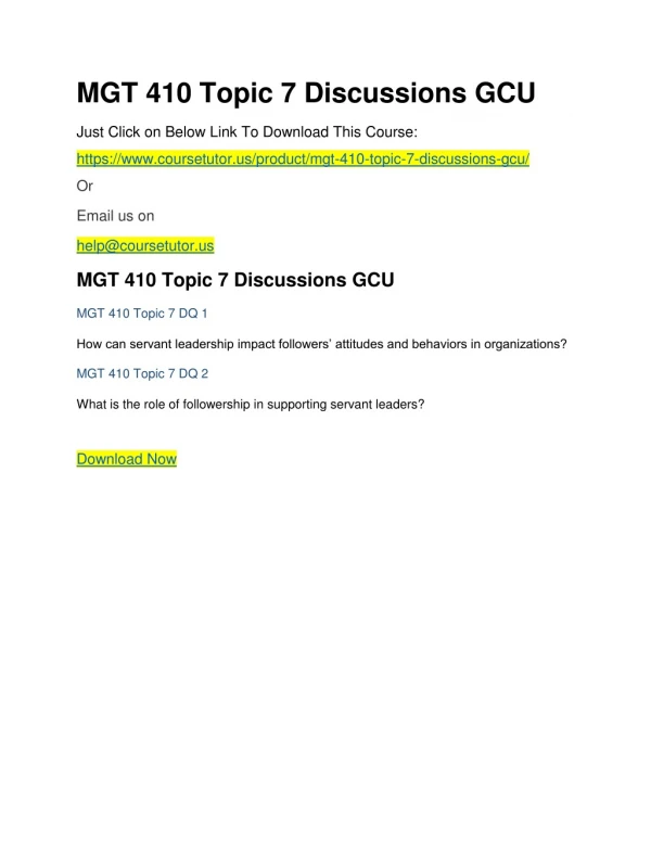MGT 410 Topic 7 Discussions GCU