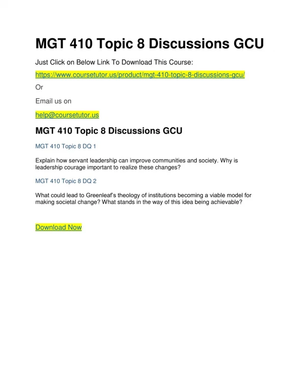 MGT 410 Topic 8 Discussions GCU