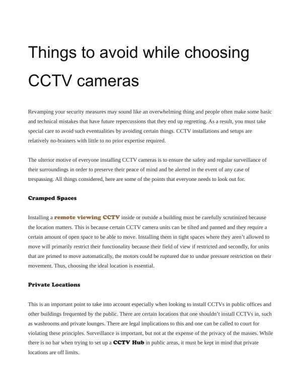 Things to avoid while choosing CCTV cameras