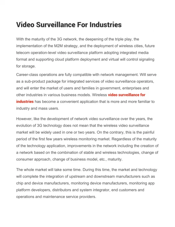 Video Surveillance For Industries