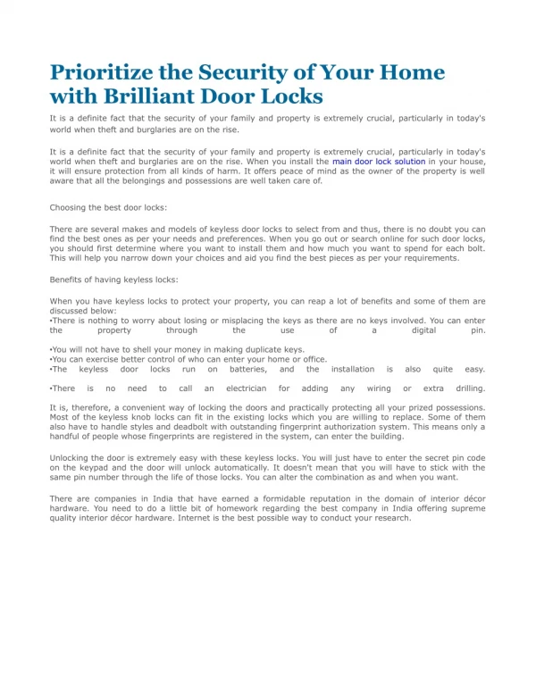 prioritize the security of your home with