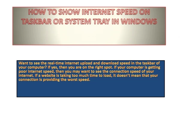 HOW TO SHOW INTERNET SPEED ON TASKBAR OR SYSTEM TRAY IN WINDOWS.