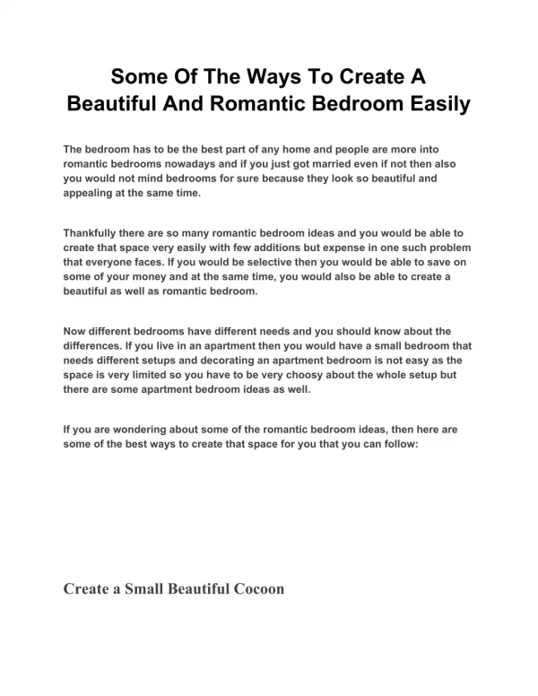 Some Of The Ways To Create A Beautiful And Romantic Bedroom Easily