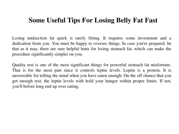 Some Useful Tips For Losing Belly Fat Fast