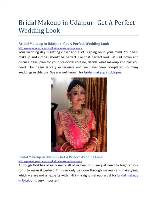 Bridal Makeup in Udaipur- Get A Perfect Wedding Look