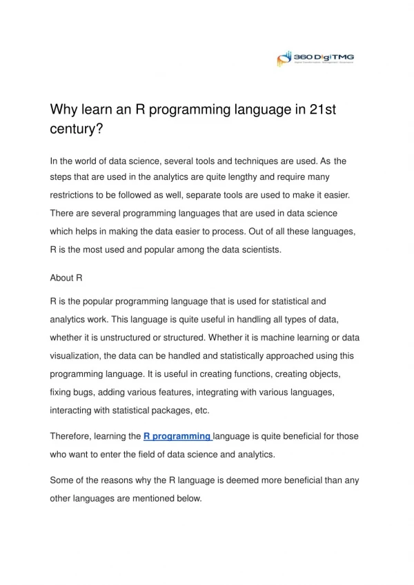 Why learn an R programming language in 21st century?