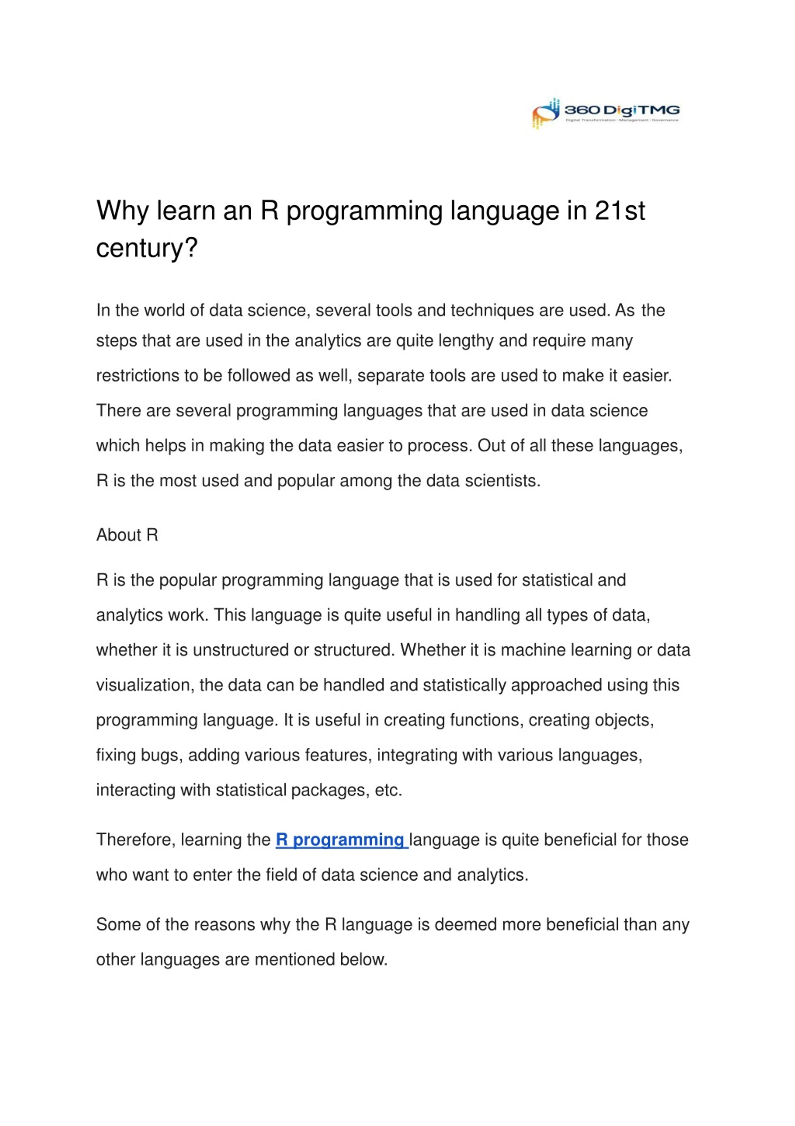 PPT - Why learn an R programming language in 21st century? PowerPoint ...