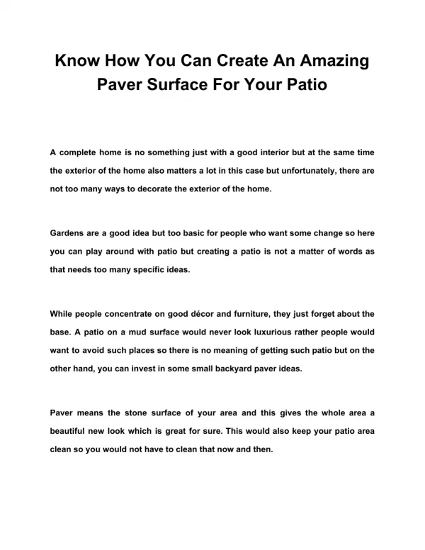 Know How You Can Create An Amazing Paver Surface For Your Patio