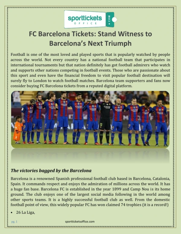 FC Barcelona Tickets Stand Witness to Barcelona’s Next Triumph