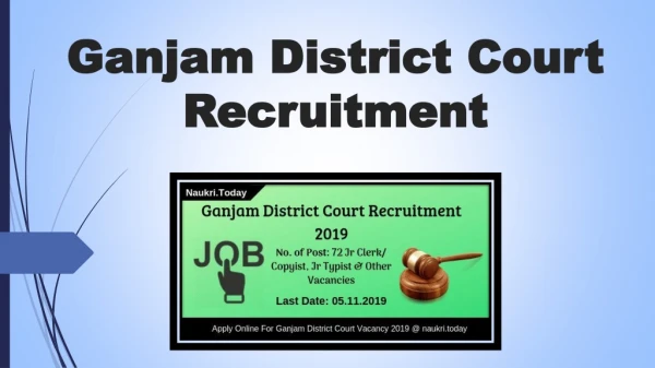 Ganjam District Court Recruitment 2019 | Apply 72 Jr Clerk & Other Posts