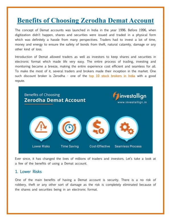 Benefits of Choosing Zerodha Demat Account