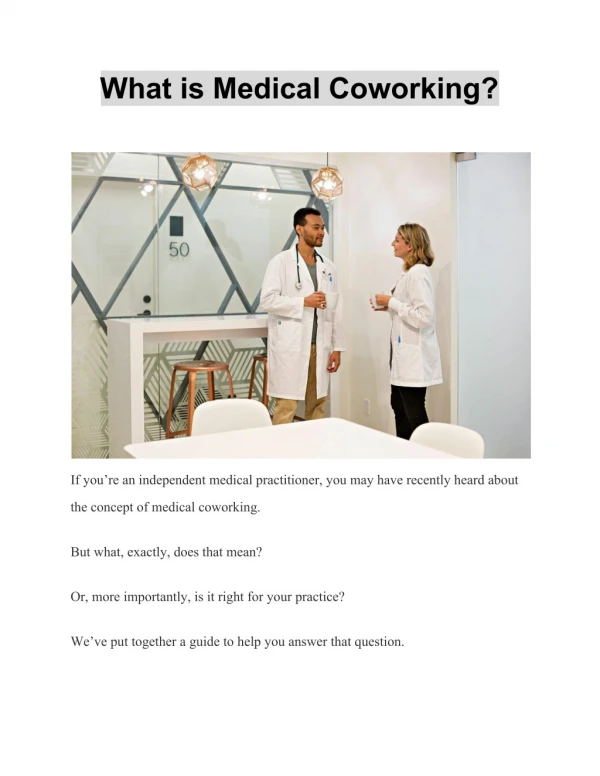 What is Medical Coworking?