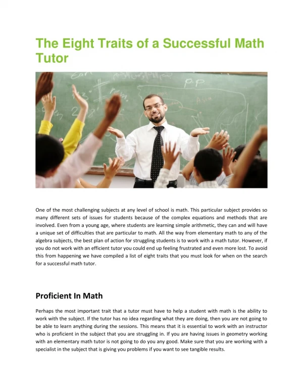 The Eight Traits of a Successful Math Tutor