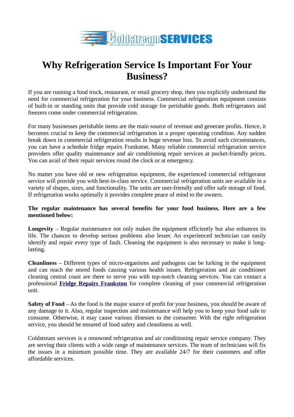 why refrigeration service is important for your