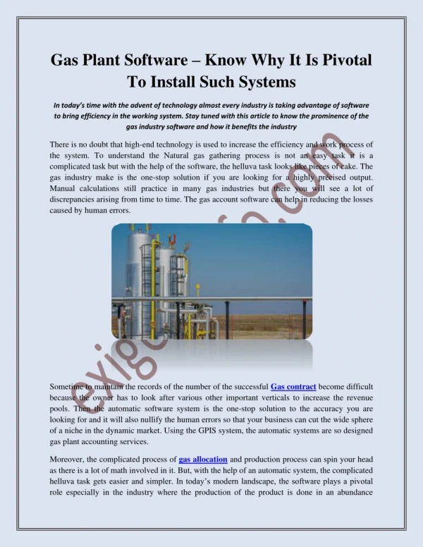 Gas Plant Software – Know Why It Is Pivotal To Install Such Systems