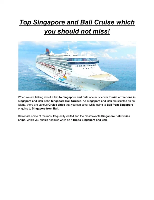 Best Singapore Bali Cruise for the best Singapore Bali Tour!