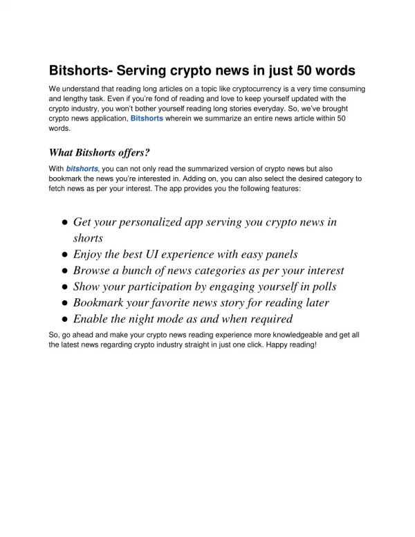 Bitshorts- Serving crypto news in just 50 words