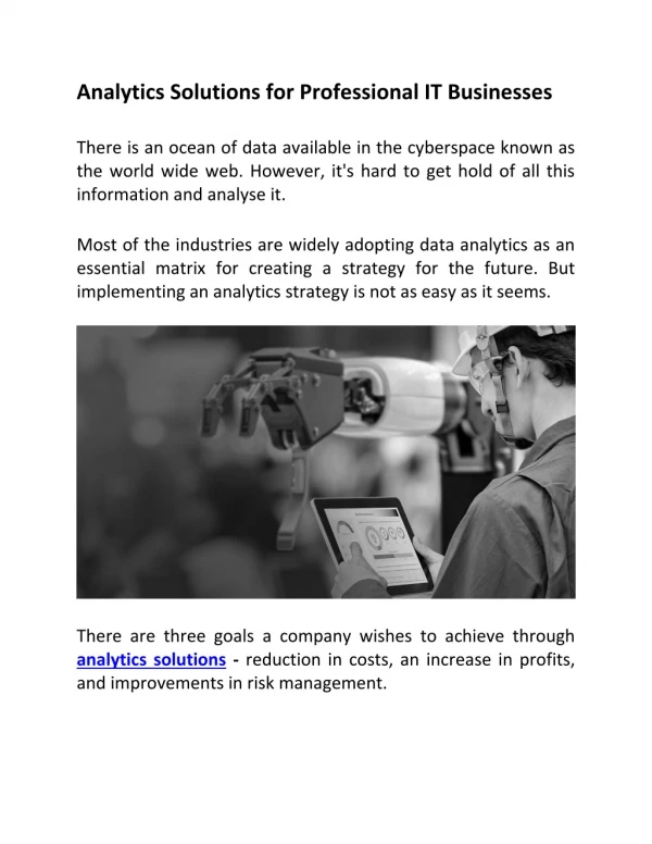Analytics Solutions for Professional IT Businesses
