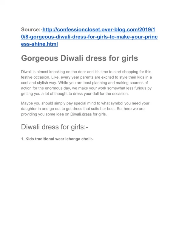8 Gorgeous Diwali Dress For Girls To Make Your princess Shine