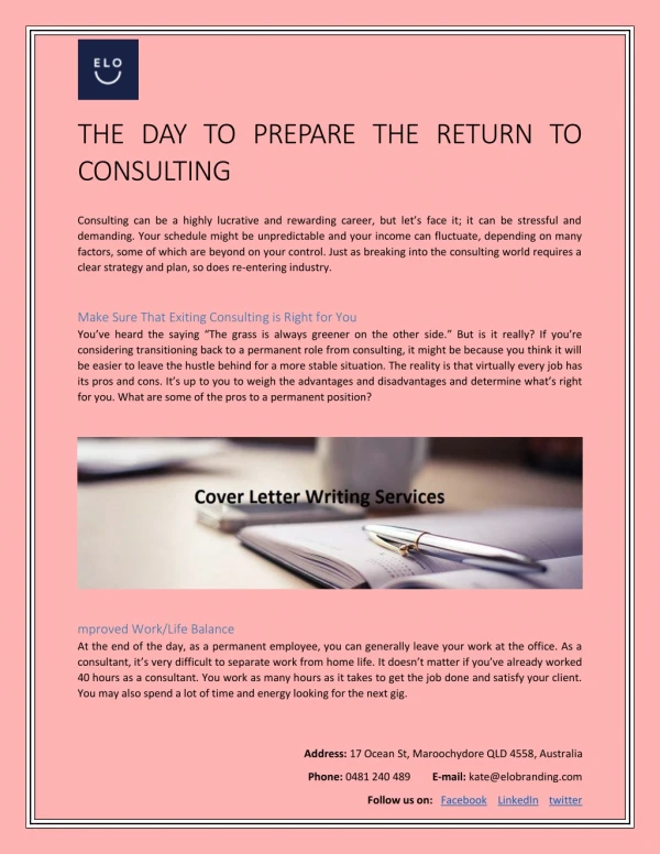 THE DAY TO PREPARE THE RETURN TO CONSULTING
