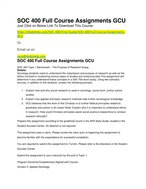 SOC 400 Full Course Assignments GCU