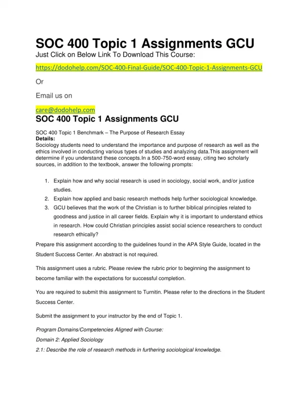 SOC 400 Topic 1 Assignments GCU