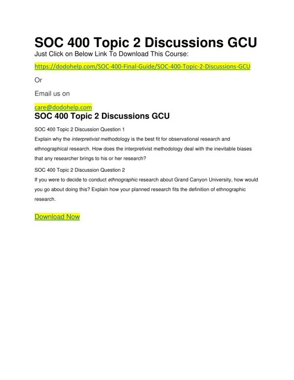 SOC 400 Topic 2 Discussions GCU