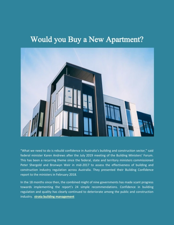 Would you Buy a New Apartment?